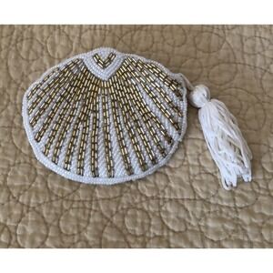 Rare Vintage Clutch Evening Bag Coin Purse Amanda Smith Beaded White Gold Zipper